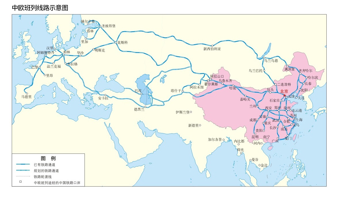 国际陆运·中欧中亚铁路·仓储网络图
